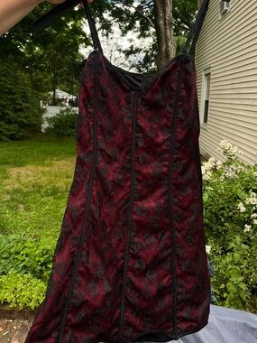 Women’s Red and Black Lace Slip Dress, Size S/XS